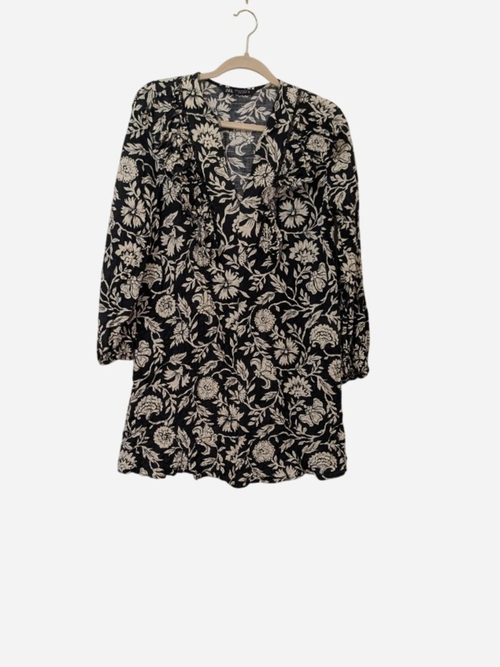 Zara Short Mini ruffle cotton Dress Floral Monochrome Black Size M